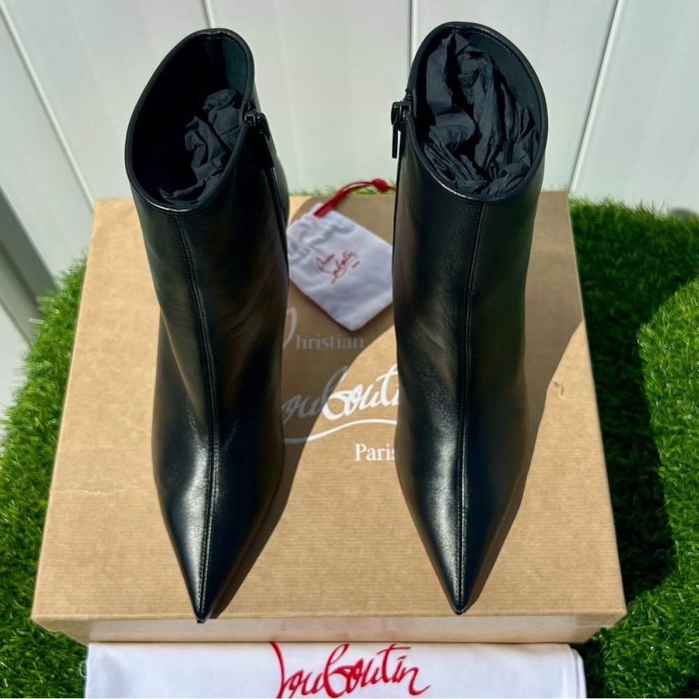 CHRISTIAN LOUBOUTIN SPORTY KATE BOOTY 85 BLACK LEATHER ANKLE BOOT ZIPPER SZ 39 - Picture 8 of 16